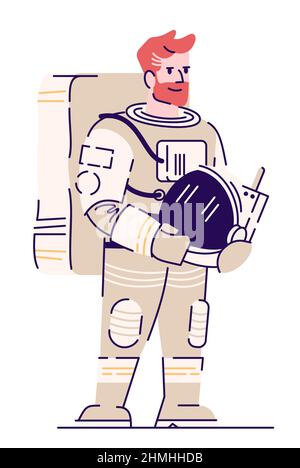 Mature astronaut semi flat RGB color vector illustration Stock Vector