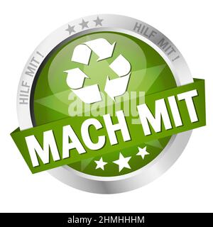 EPS 10 vector with round colored button with banner and take part (in german) Stock Vector