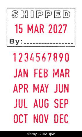 Vector illustration of the Shipped stamp and editable dates (day, month and year) in ink stamps Stock Vector