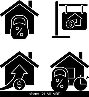 Buying house black glyph icons set on white space Stock Vector