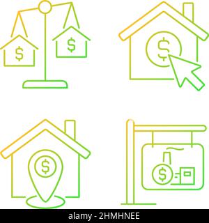 Housing searching gradient linear vector icons set Stock Vector