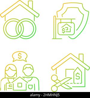 Property purchasing legal features gradient linear vector icons set Stock Vector