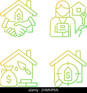 Home buying process gradient linear vector icons set Stock Vector