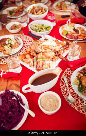 Close Up Of Food Laid Out On Table For Family Christmas Meal Stock Photo
