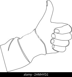 singe line drawing of hand doing thumbs up gesture, continuous line vector illustration Stock Vector