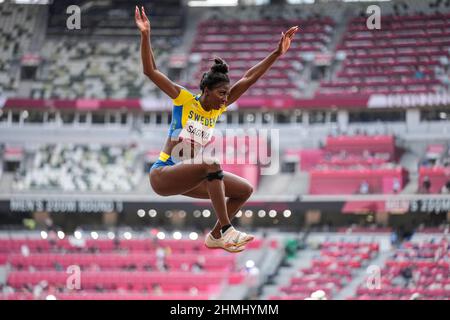 Khaddi Sagnia participating in the Tokyo 2020 Olympic Games in the long jump discipline. Stock Photo