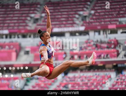 Ivana Spanovic  participating in the Tokyo 2020 Olympic Games in the long jump discipline. Stock Photo