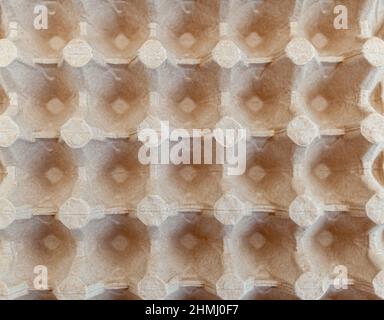 Protective cardboard packaging for storing eggs. Empty biodegradable molded egg box made of paper pulp. Stock Photo