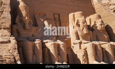 Aswan, Egypt : Great Abu Simbel temple of Pharaoh Ramses II in southern Egypt in Nubia next to Lake Nasser. Stock Photo