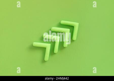 Arrows pointing up, green color. Concept of development, profit, progress. Arrow upwards show growing of the business, success of ecological marketing Stock Photo
