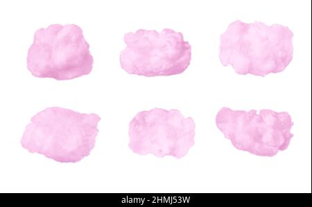 Cotton clouds set isolated on white background. Pink clouds. Weather and forecast concept. High quality photo Stock Photo