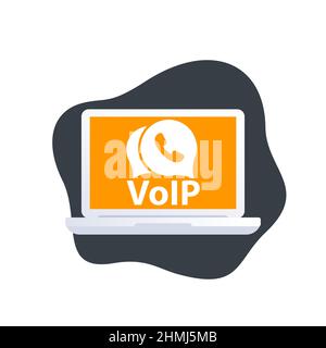 Voip telephony vector icon with a laptop Stock Vector