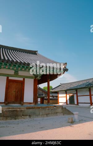 Korean traditional wooden roof at Gyochon Hanok Village in Gyeongju ...