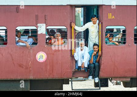 India Rajasthan. Passengers on a third class train Stock Photo - Alamy