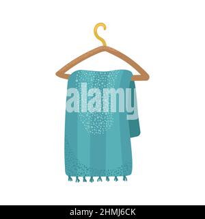 Vector illustration of a towel on a wooden hanger. Stock Vector