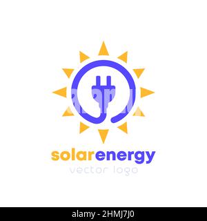 solar energy logo, sun and electric plug, vector Stock Vector
