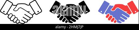 Business agreement handshake  icons set. Vector line art for apps and websites Stock Vector