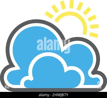 Cloudy icon. Partly sunny weather symbol. Sun behind blue cloud Stock Vector