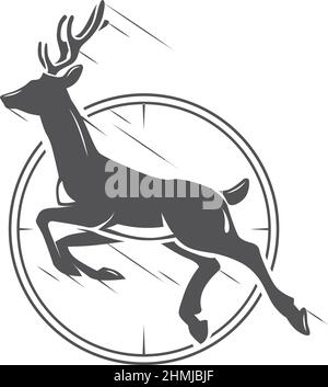 Deer in gun sight. Hunting season logo. Target symbol Stock Vector