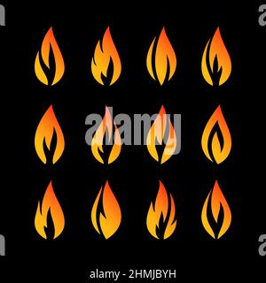 Fire flames, set orange icons, vector illustration Stock Vector