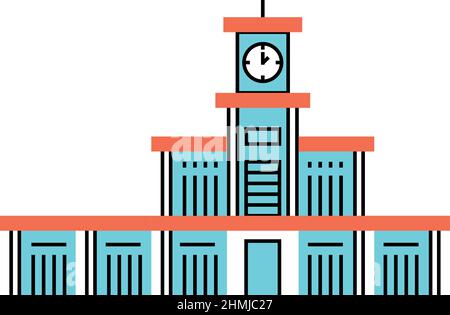 Building with clock tower. School icon. Education symbol Stock Vector