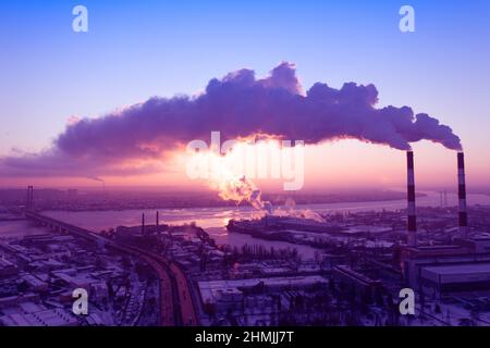 Harmful emissions into the atmosphere causing global warming. Stock Photo