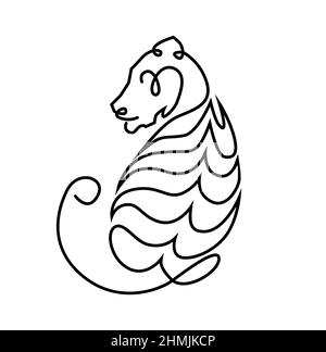 Black and white tiger logo in one line - a symbol of the 2022 year. Stock Vector