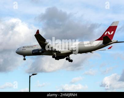 Nordwind Airlines Airbus A330-300 transporting Covid tests kits into Birmingham Airport, UK (VP-BUM) Stock Photo