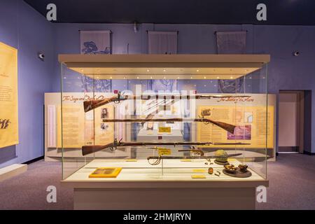 Texas, FEB 4 2022 - Interior view of The Alamo Exhibit Stock Photo