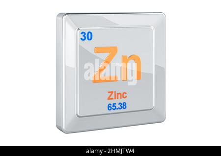 Zinc Zn, chemical element sign. 3D rendering isolated on white background Stock Photo
