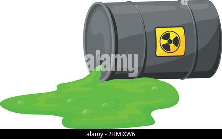 Spilled chemical barrel. Environment pollution hazard sign isolated on white background Stock Vector