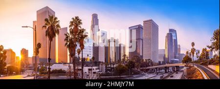 the skyline of los angeles during sunrise Stock Photo