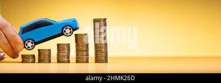 Car Prices Growth And Insurance Money. Vehicle Price Stock Photo