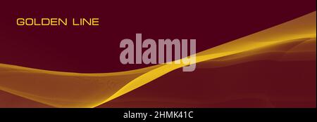 Abstract subtle curved golden line on russet background. Wide smooth vector graphic pattern Stock Vector