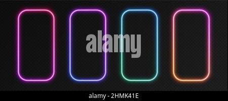 Gradient neon frames, rectangular borders, colorful night banners isolated on black. Stock Vector
