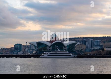 Baku, Azerbaijan - January 03 2022-  Caspian Waterfront Mall by Caspian Sea. Stock Photo