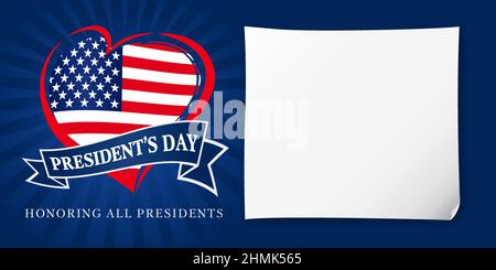 Happy President's Day USA greeting card. Isolated abstract graphic design template. Advertising creative backdrop with 3D sheet of paper, Drawing styl Stock Vector