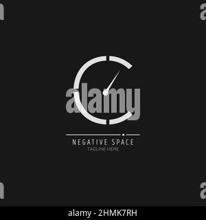 Minimal initial letter C with clock incorporated. Negative Space abstract Style Modern Vector Editable Stock Vector