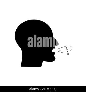 Male head coughs and spreads viruses and bacteria, black vector illustration Stock Vector