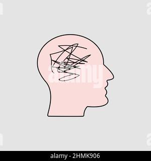 Human male head with symbol of disturbance. shows mental problems. Anxiety, depression or dementia, symbol of mental health Stock Vector