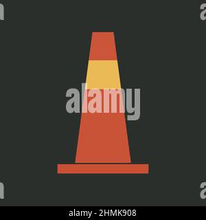 Orange safety cone with yellow marking, symbol of attention, danger or construction, flat minimalist vector illustration Stock Vector