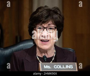Washington, United States. 10th Feb, 2022. U.S. Senator Susan Collins (R-ME) speaks at a hearing of the Senate Special Committee on Aging. Credit: SOPA Images Limited/Alamy Live News Stock Photo