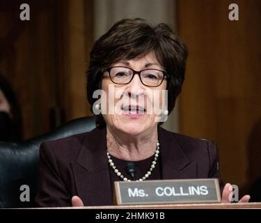 Washington, United States. 10th Feb, 2022. U.S. Senator Susan Collins (R-ME) speaks at a hearing of the Senate Special Committee on Aging. Credit: SOPA Images Limited/Alamy Live News Stock Photo