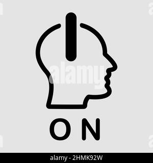 Male head as power button symbol, black minimalist vector illustration Stock Vector