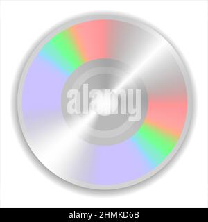 CD DVD compact disc with multicolored overflows on a white background. Isolate. Lifestyle. Retrostyle. Vector illustration. Stock Vector