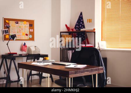Interior of FBI agent's office with workplace Stock Photo - Alamy