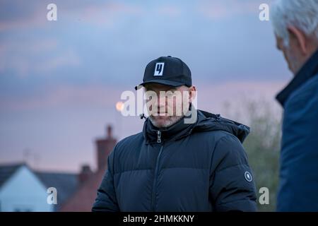 Wayne Rooney visits Warrington Rylands, Gorsey Lane, Warrington, to give a motivational talk ahead of the FA Vase final, 11 May 2021 Stock Photo