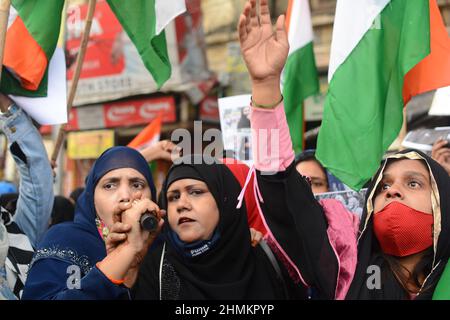 Kolkata West Bengal India. 10th Feb 2022. Muslim women stand