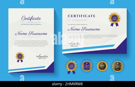 modern blue certificate of achievement or certification of appreciation template design Stock Vector