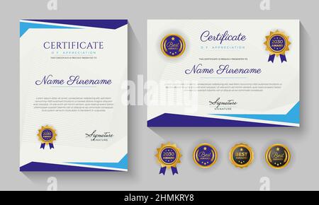 modern blue certificate of achievement or certification of appreciation template design Stock Vector